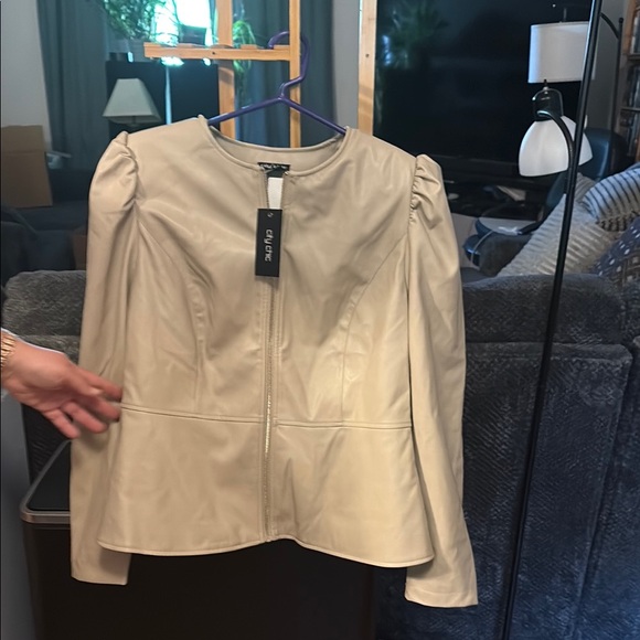 City Chic Jackets & Blazers - City Chic Cream Leather Jacket with Puffed Shoulders
